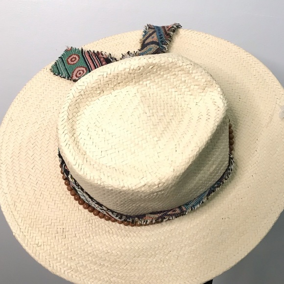 NWT Madewell x Wyeth Straw Kassia Pattern Beaded Wide Brim Straw Rancher Hat OS - Picture 4 of 10